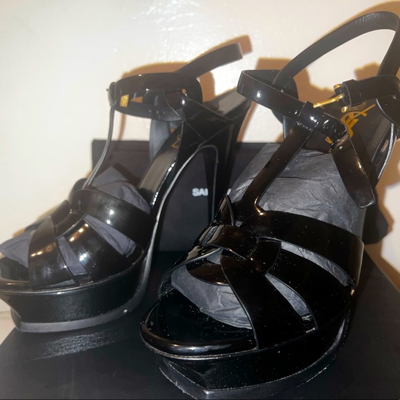 Saint Laurent Tribute Patent Platform Sandals - Picture 2 of 11